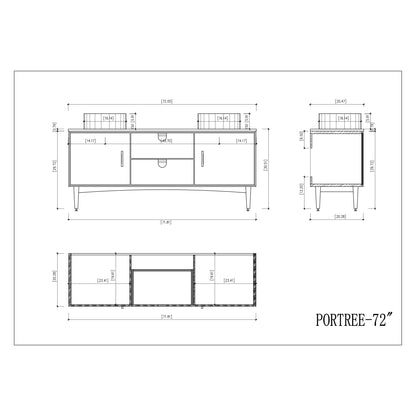 Portree 72" Freestanding Bathroom Vanity with Pure White Quartz Top and Ceramic Vessel Sinks