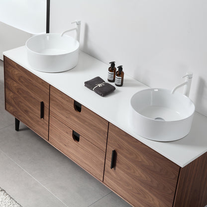 Portree 72" Freestanding Bathroom Vanity with Pure White Quartz Top and Ceramic Vessel Sinks