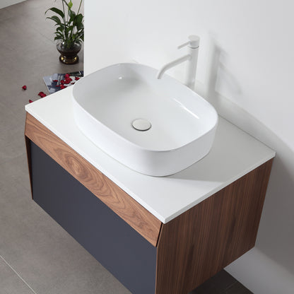 Ronda 30" Wall Mounted Bathroom Vanity with Pure White Quartz Top and Ceramic Vessel Sink