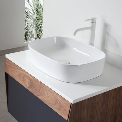 Ronda 30" Wall Mounted Bathroom Vanity with Pure White Quartz Top and Ceramic Vessel Sink