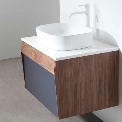 Ronda 30" Wall Mounted Bathroom Vanity with Pure White Quartz Top and Ceramic Vessel Sink