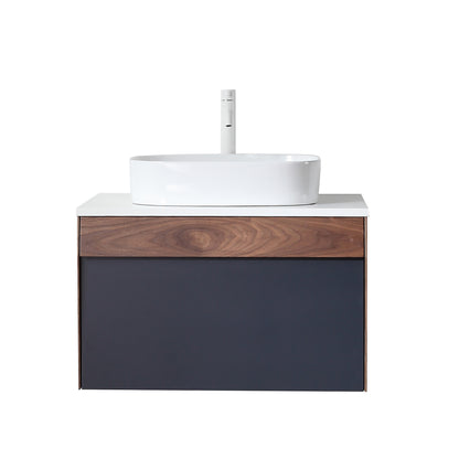 Ronda 30" Wall Mounted Bathroom Vanity with Pure White Quartz Top and Ceramic Vessel Sink