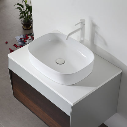 Ronda 30" Wall Mounted Bathroom Vanity with Pure White Quartz Top and Ceramic Vessel Sink