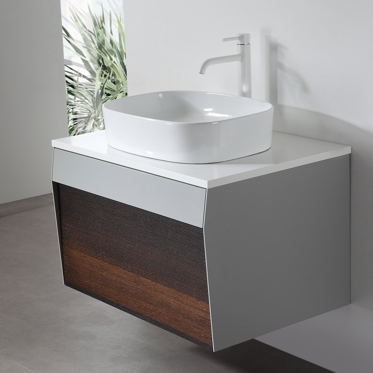 Ronda 30" Wall Mounted Bathroom Vanity with Pure White Quartz Top and Ceramic Vessel Sink