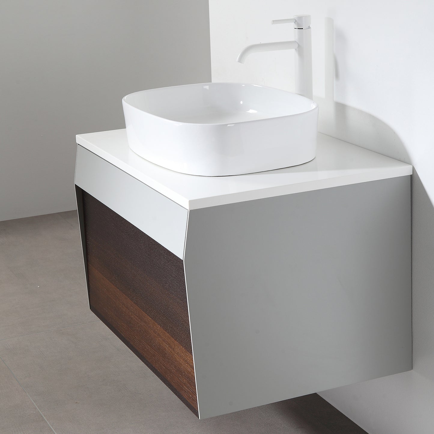 Ronda 30" Wall Mounted Bathroom Vanity with Pure White Quartz Top and Ceramic Vessel Sink