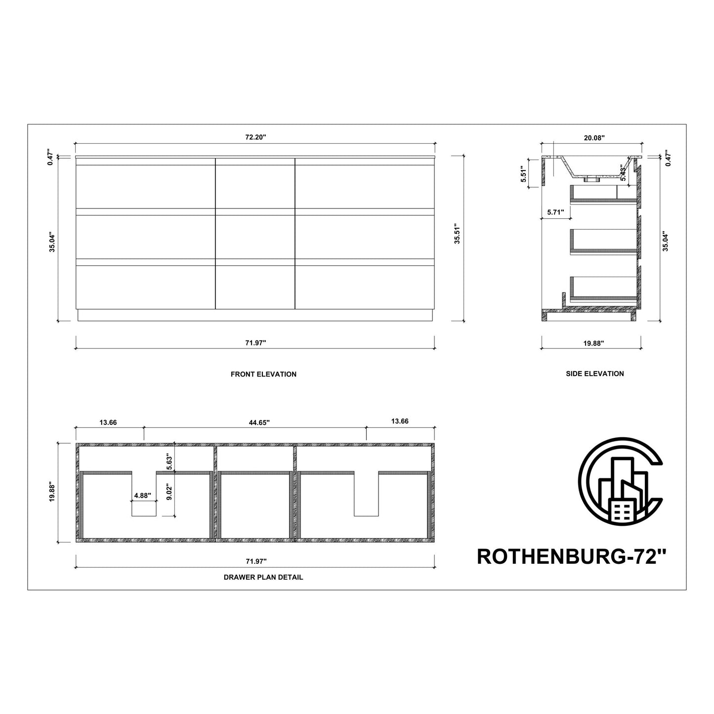 Rothenburg 72" Freestanding Bathroom Vanity with Premium Grade ATH Matte Solid Surface Integrated Sink Top