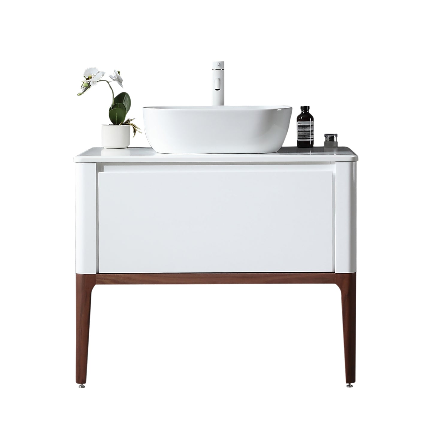 Sebastian 36" Freestanding Bathroom Vanity with Pure White Quartz Top and Ceramic Vessel Sink