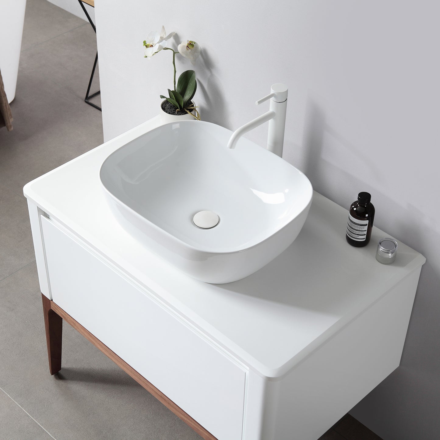 Sebastian 36" Freestanding Bathroom Vanity with Pure White Quartz Top and Ceramic Vessel Sink