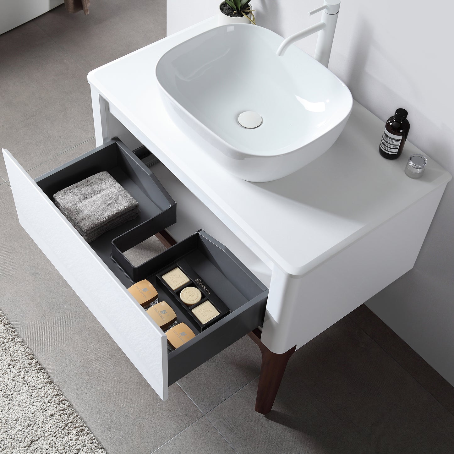 Sebastian 36" Freestanding Bathroom Vanity with Pure White Quartz Top and Ceramic Vessel Sink