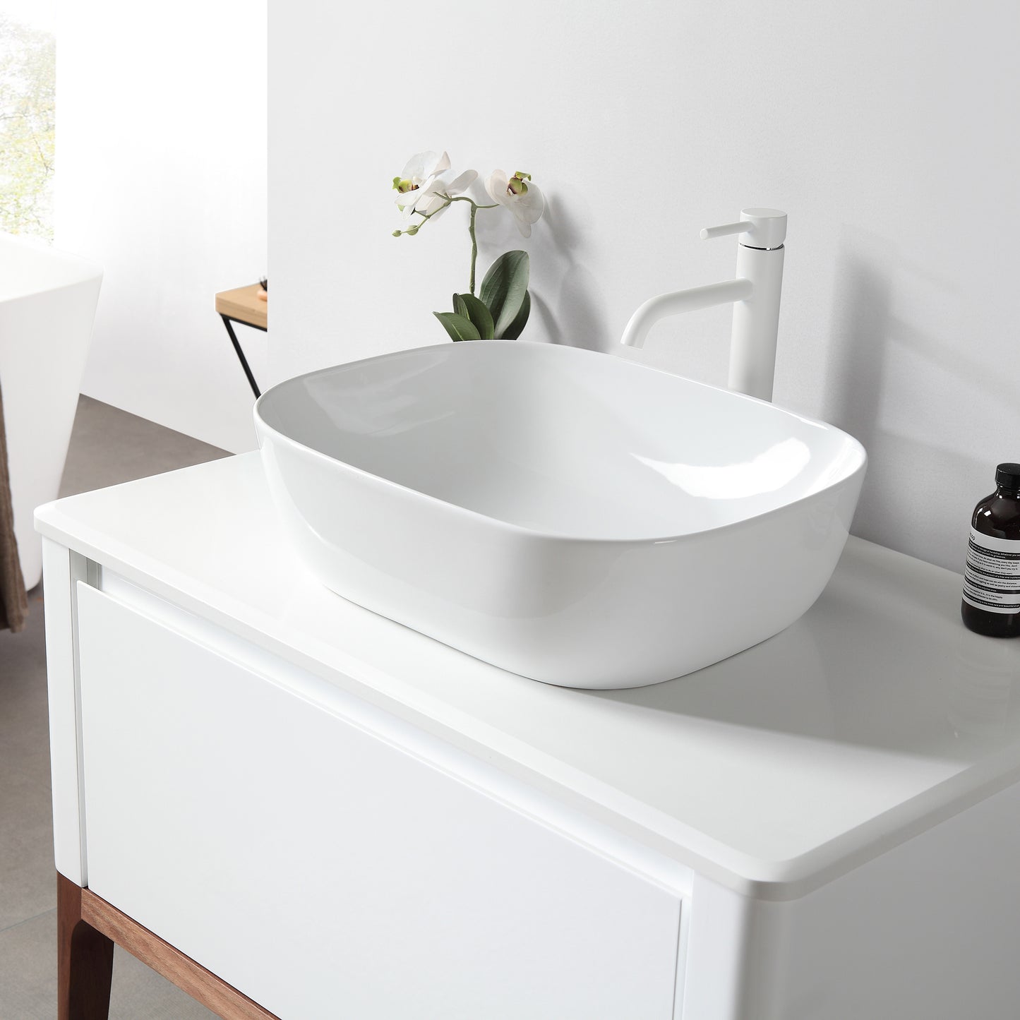 Sebastian 36" Freestanding Bathroom Vanity with Pure White Quartz Top and Ceramic Vessel Sink