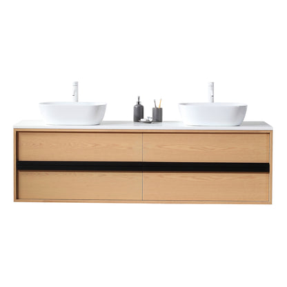 Sintra 72" Wall Mounted Bathroom Vanity with Pure White Quartz Top and Ceramic Vessel Sinks