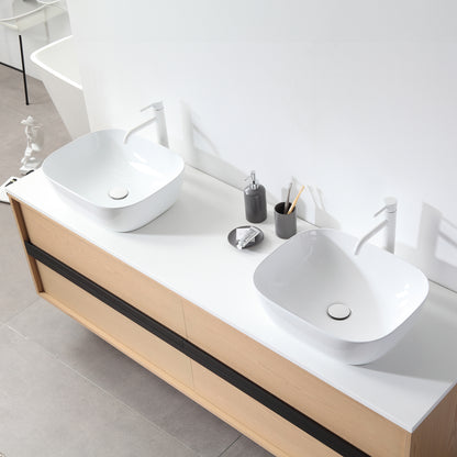 Sintra 72" Wall Mounted Bathroom Vanity with Pure White Quartz Top and Ceramic Vessel Sinks