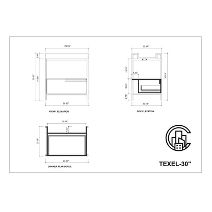 Texel 30" Freestanding Bathroom Vanity with Quartz Integrated Sink Top