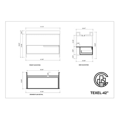 Texel 42" Freestanding Bathroom Vanity with Quartz Integrated Sink Top