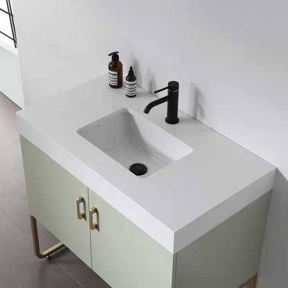 Veemon 36" Freestanding Bathroom Vanity with Pure White Quartz Top and Ceramic Undermount Sink