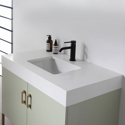 Veemon 36" Freestanding Bathroom Vanity with Pure White Quartz Top and Ceramic Undermount Sink