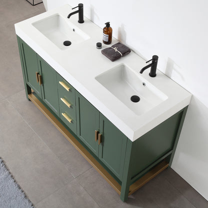 Winchester 60" Freestanding Bathroom Vanity with Quartz Top and Ceramic Undermount Sinks