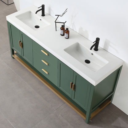 Winchester 72" Freestanding Bathroom Vanity with Quartz Top and Ceramic Undermount Sinks