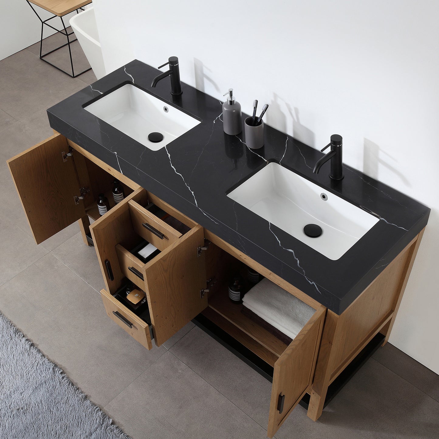 Winchester 60" Freestanding Bathroom Vanity with Quartz Top and Ceramic Undermount Sinks