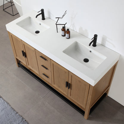 Winchester 60" Freestanding Bathroom Vanity with Quartz Top and Ceramic Undermount Sinks