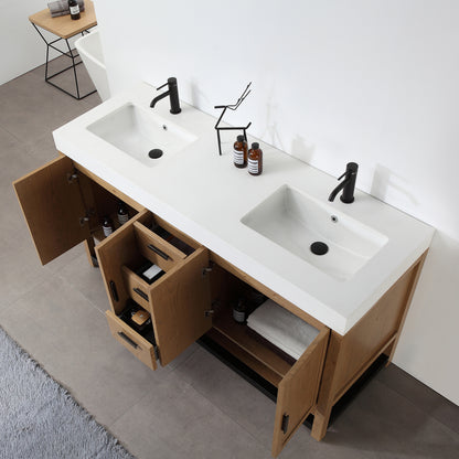 Winchester 60" Freestanding Bathroom Vanity with Quartz Top and Ceramic Undermount Sinks