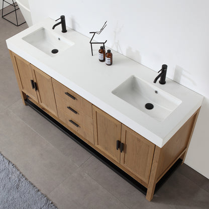 Winchester 72" Freestanding Bathroom Vanity with Quartz Top and Ceramic Undermount Sinks