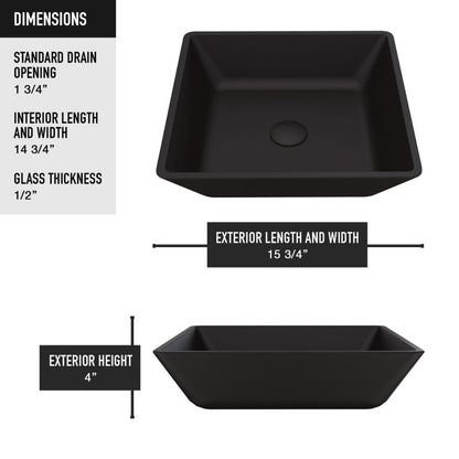 Black Roma MatteShell™ Tempered Glass Vessel Bathroom Sink