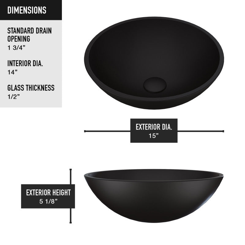 Black Cavalli MatteShell™ Tempered Glass Vessel Bathroom Sink