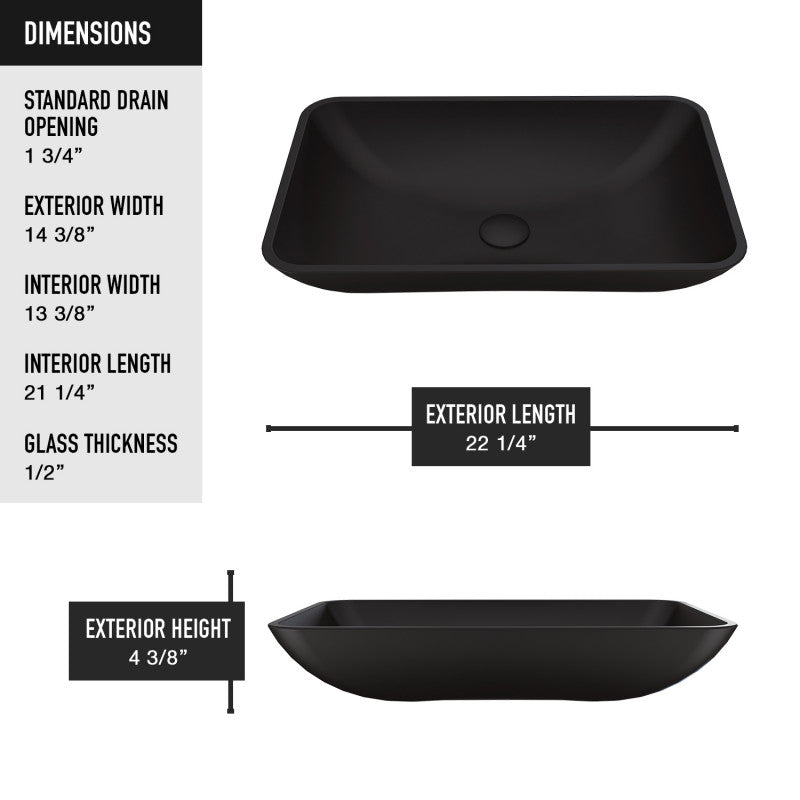 Black Hadyn MatteShell™ Tempered Glass Vessel Bathroom Sink
