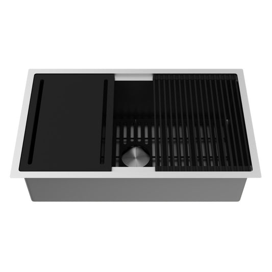 Mercer 33" Stainless Steel Undermount Kitchen Sink with Workstation