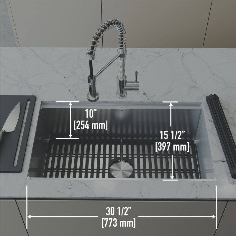 Mercer 33" Stainless Steel Undermount Kitchen Sink with Workstation