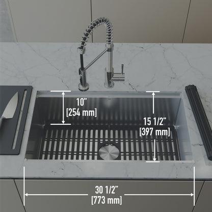 Mercer 33" Stainless Steel Undermount Kitchen Sink with Workstation