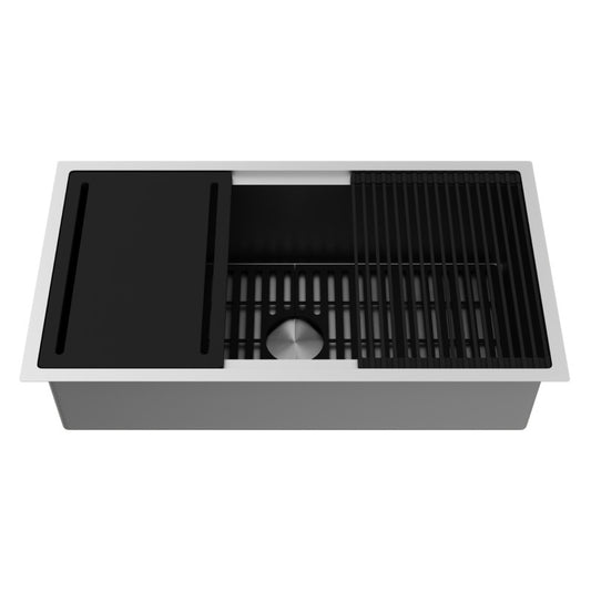 Mercer 36" Stainless Steel Undermount Kitchen Sink with Workstation