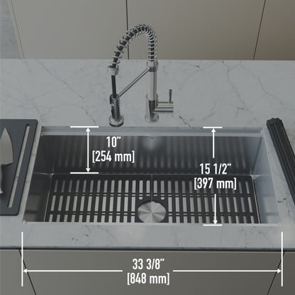 Mercer 36" Stainless Steel Undermount Kitchen Sink with Workstation