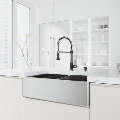 Oxford Flat 33" Stainless Steel Apron / Farmhouse Double Basin Kitchen Sink with Workstation