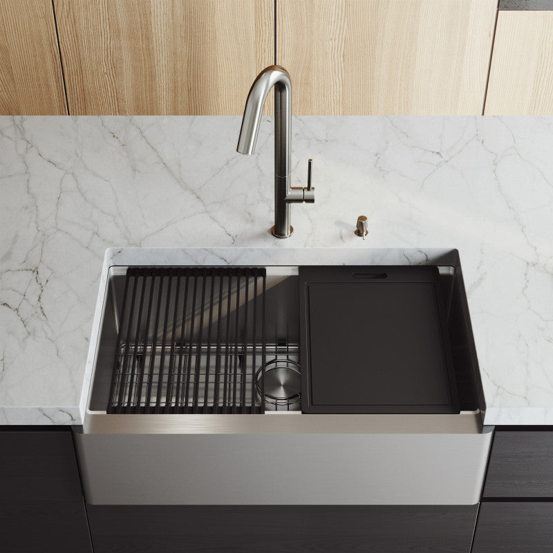 Oxford Flat 33" Stainless Steel Apron / Farmhouse Kitchen Sink with Workstation