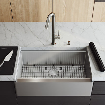 Oxford Flat 33" Stainless Steel Apron / Farmhouse Kitchen Sink with Workstation
