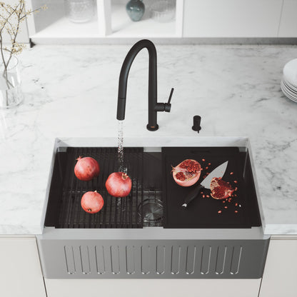 Oxford Fluted 33" Stainless Steel Apron / Farmhouse Kitchen Sink with Workstation
