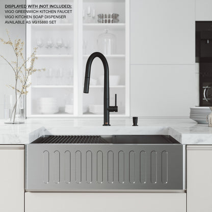Oxford Fluted 33" Stainless Steel Apron / Farmhouse Kitchen Sink with Workstation