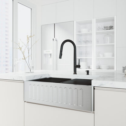Oxford Fluted 33" Stainless Steel Apron / Farmhouse Kitchen Sink with Workstation