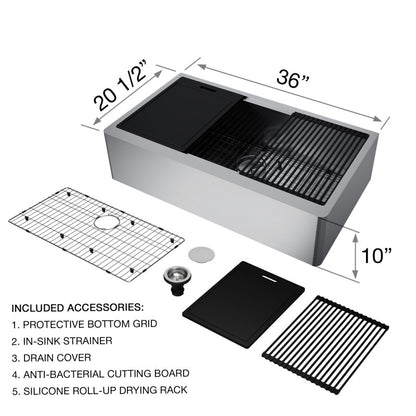 Oxford Flat 36" Stainless Steel Apron / Farmhouse Kitchen Sink with Workstation