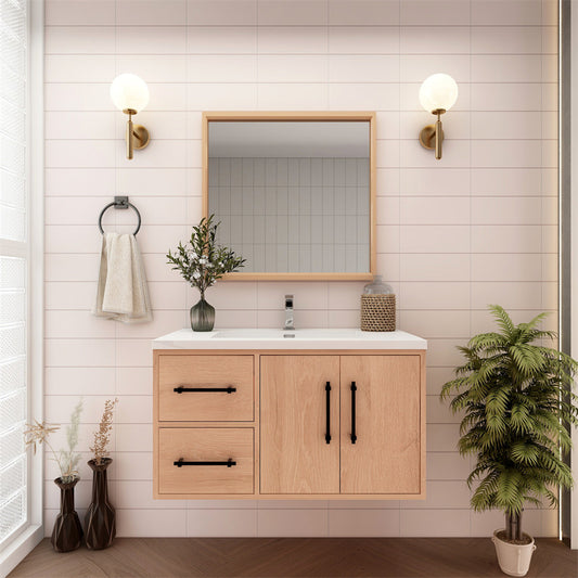 Victoria 36" Wall Mounted Bathroom Vanity with Reinforced Acrylic Integrated Sink Top