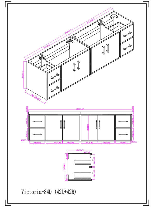 Victoria 84" Wall Mounted Bathroom Vanity with Acrylic Integrated Sink Top