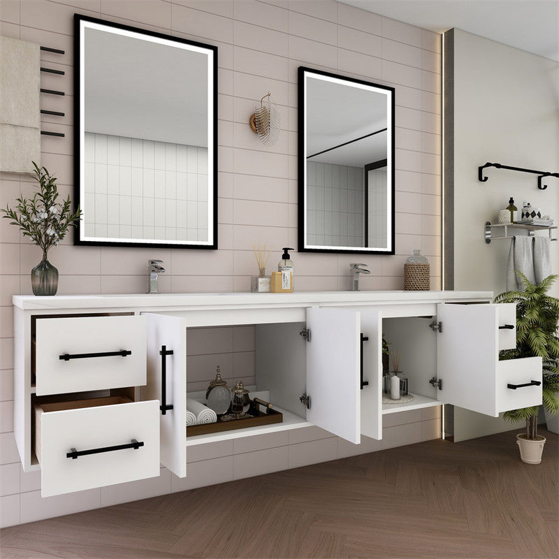 Victoria 84" Wall Mounted Bathroom Vanity with Acrylic Integrated Sink Top