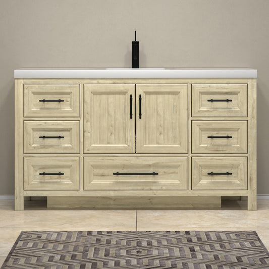 VIV 60" Freestanding Bathroom Vanity with Reinforced Acrylic Integrated Sink Top