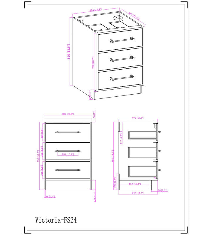 Victoria 24" Freestanding Bathroom Vanity with Acrylic Integrated Sink Top