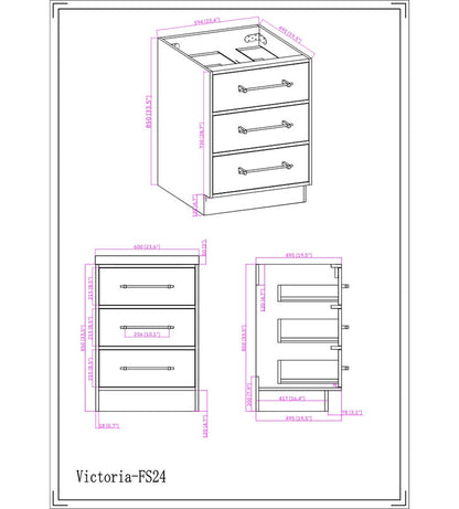 Victoria 24" Freestanding Bathroom Vanity with Acrylic Integrated Sink Top