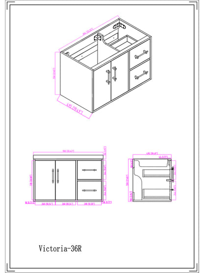 Victoria 36" Wall Mounted Bathroom Vanity with Acrylic Integrated Sink Top