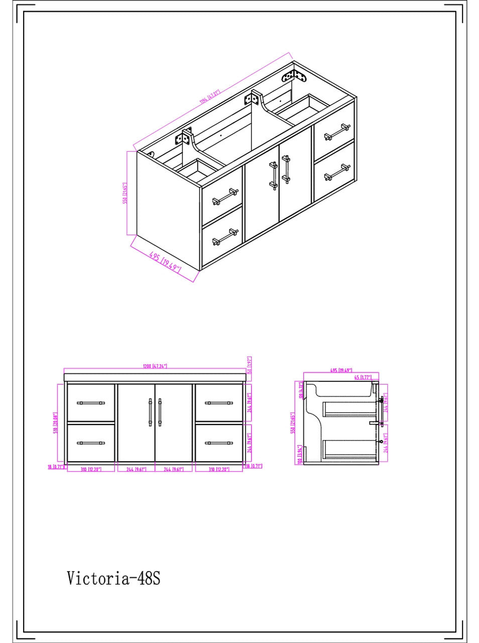 Victoria 48" Wall Mounted Bathroom Vanity with Acrylic Integrated Sink Top