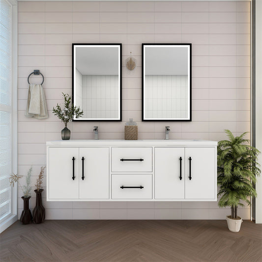 Victoria 60" Wall Mounted Bathroom Vanity with Acrylic Integrated Sink Top